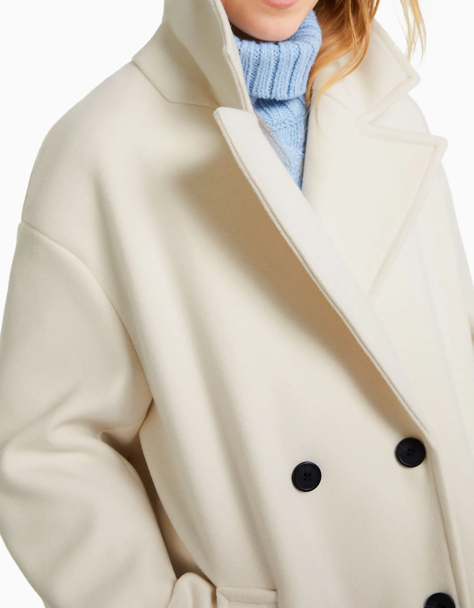 BERSHKA Manteau long épaules tombantes Écru Cheap