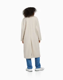 BERSHKA Manteau long épaules tombantes Noir Cheap