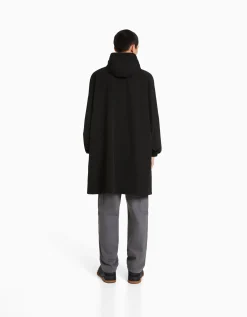 BERSHKA Manteau parka oversize effet nylon Noir Sale