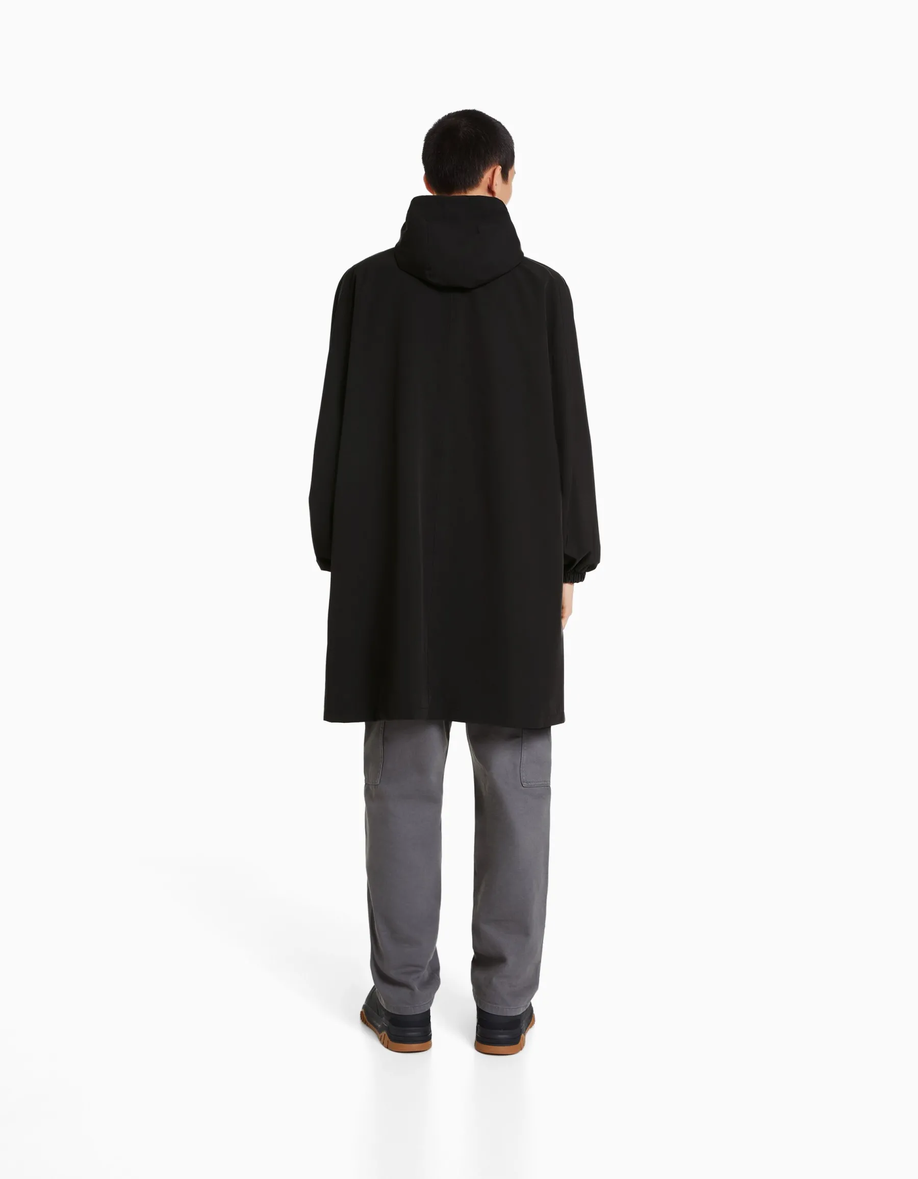 BERSHKA Manteau parka oversize effet nylon Noir Sale
