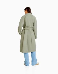 BERSHKA Manteau trench coton Camel Outlet