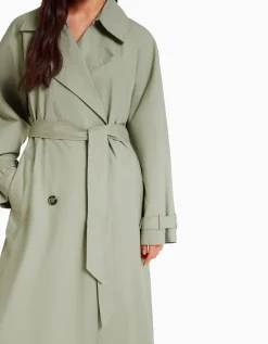 BERSHKA Manteau trench coton Camel Outlet