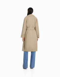 BERSHKA Manteau trench coton Camel Outlet