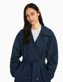 BERSHKA Manteau trench coton Camel Fashion
