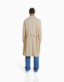 BERSHKA Manteau trench coton Sable Flash Sale