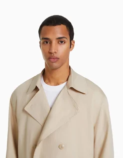 BERSHKA Manteau trench coton Sable Flash Sale