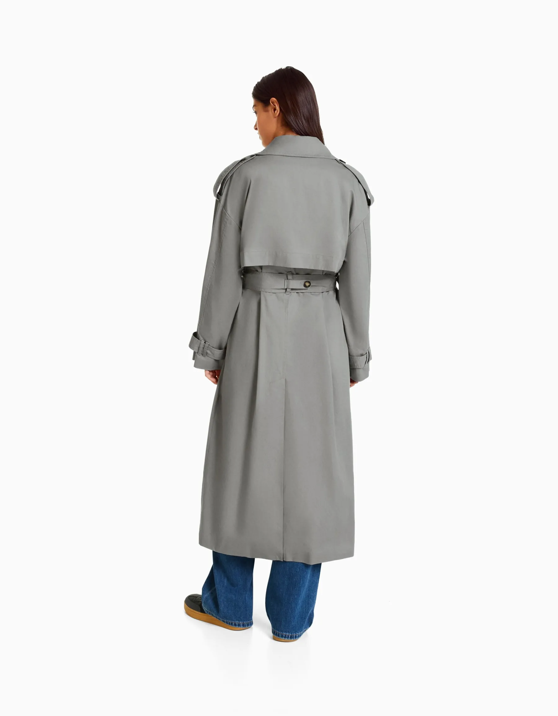 BERSHKA Manteau trench coton Gris Discount