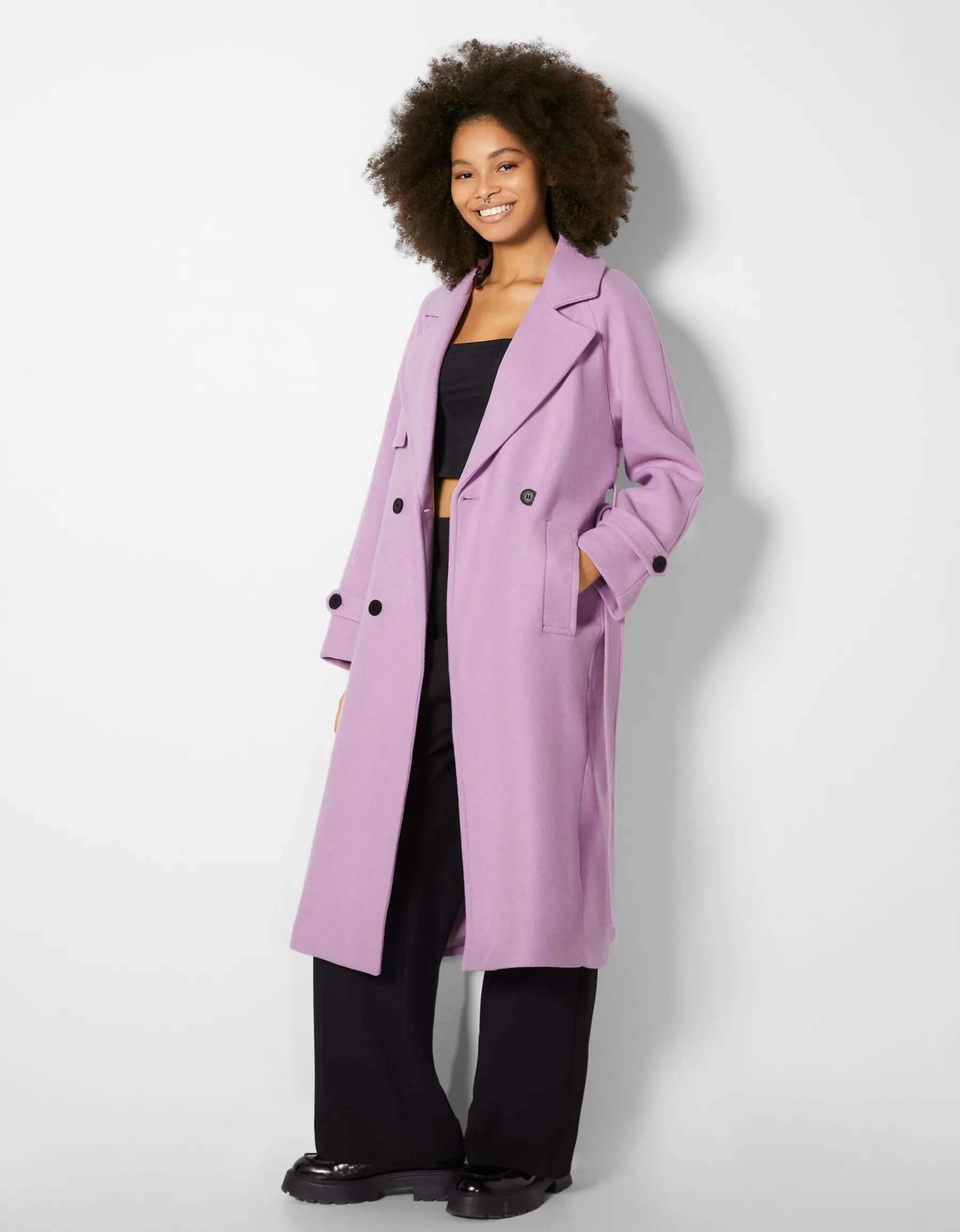 BERSHKA Manteau trench laine Violet Store