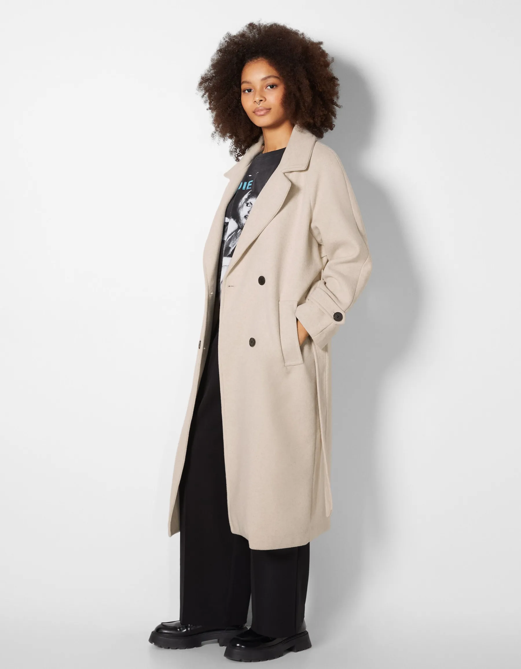 BERSHKA Manteau trench laine mélangée Violet Store