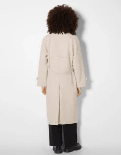 BERSHKA Manteau trench laine mélangée Violet Store