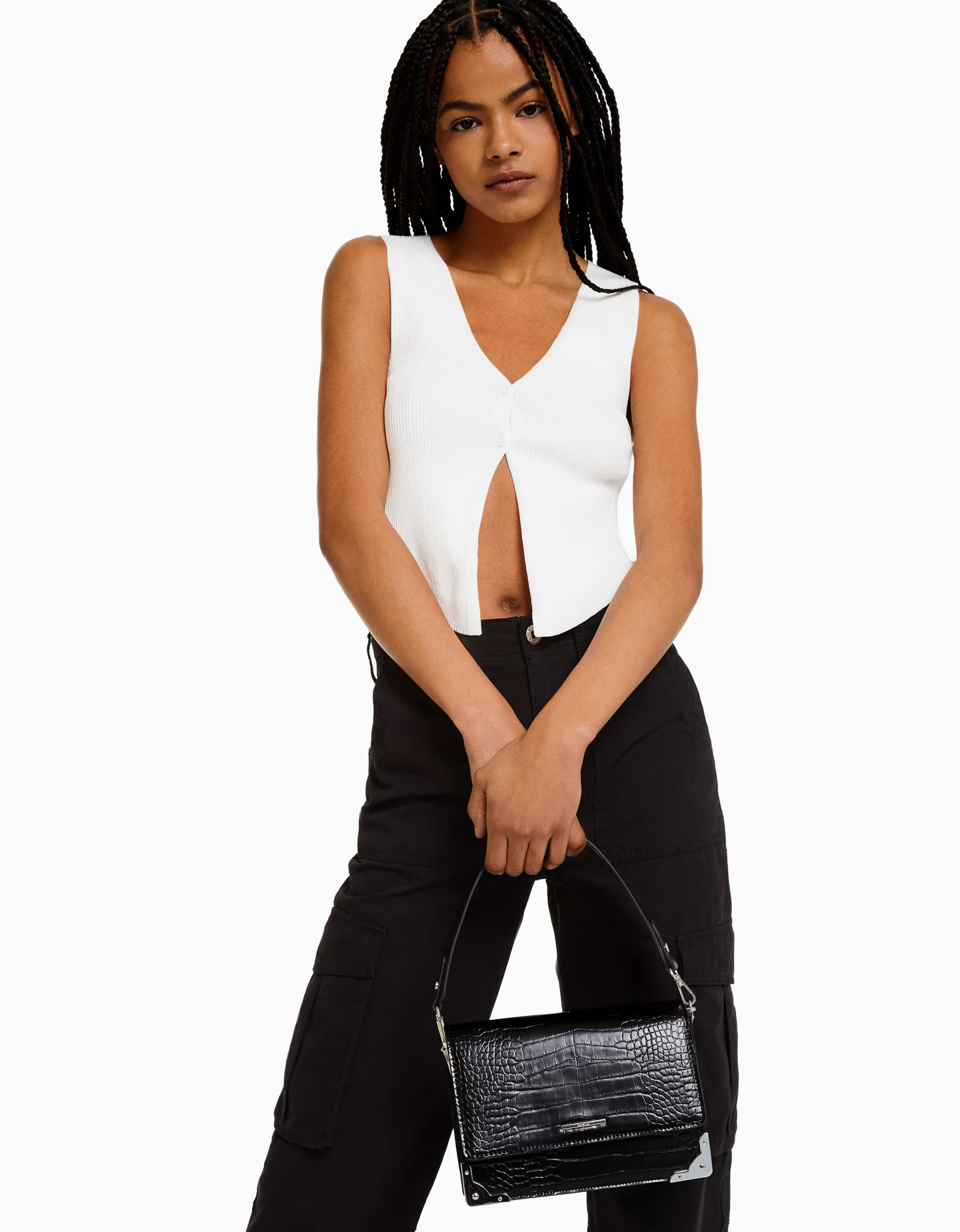 BERSHKA Minaudière texturée anse Noir Shop