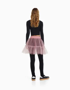 BERSHKA Mini-jupe ballerine tulle Rose Flash Sale