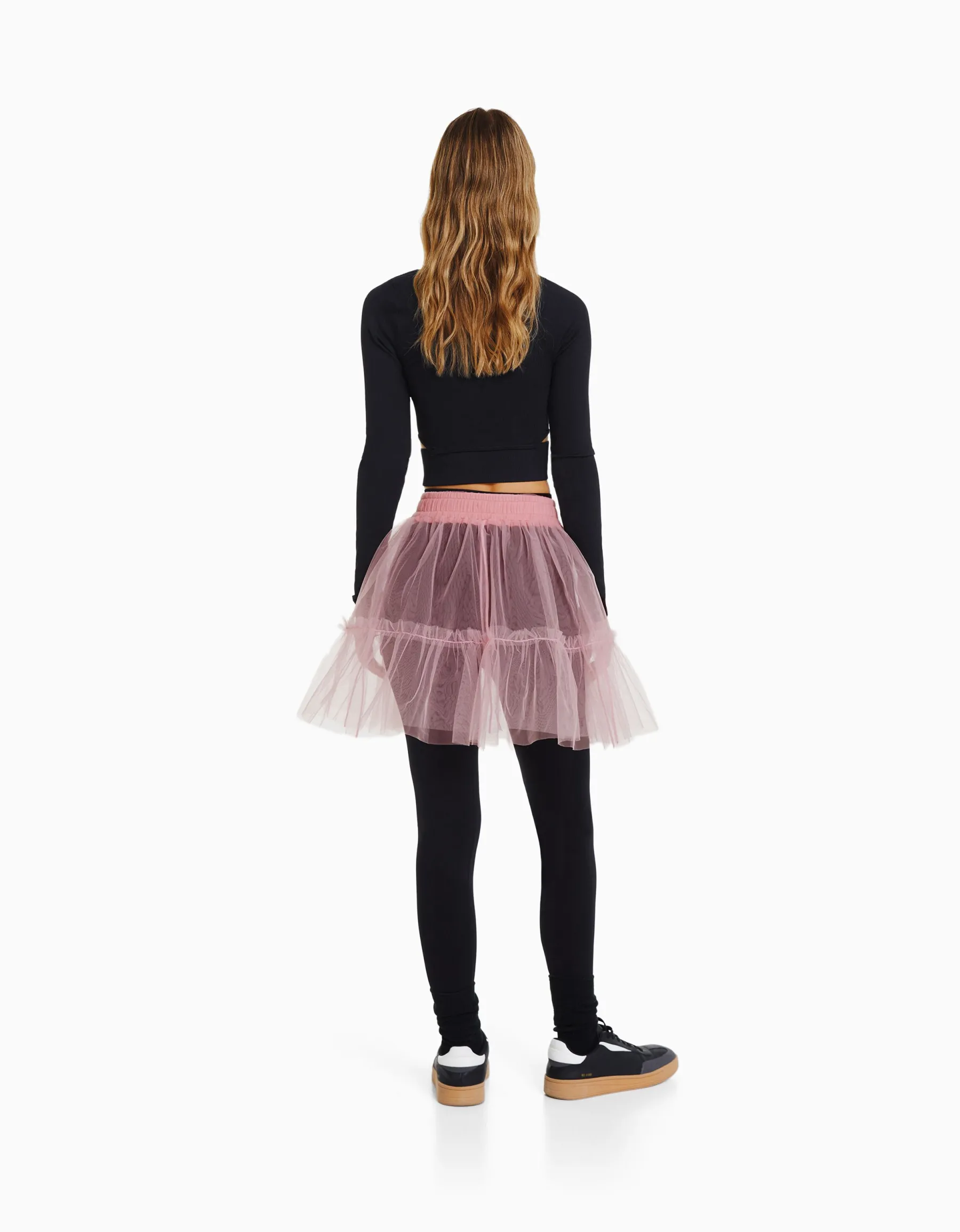 BERSHKA Mini-jupe ballerine tulle Rose Flash Sale