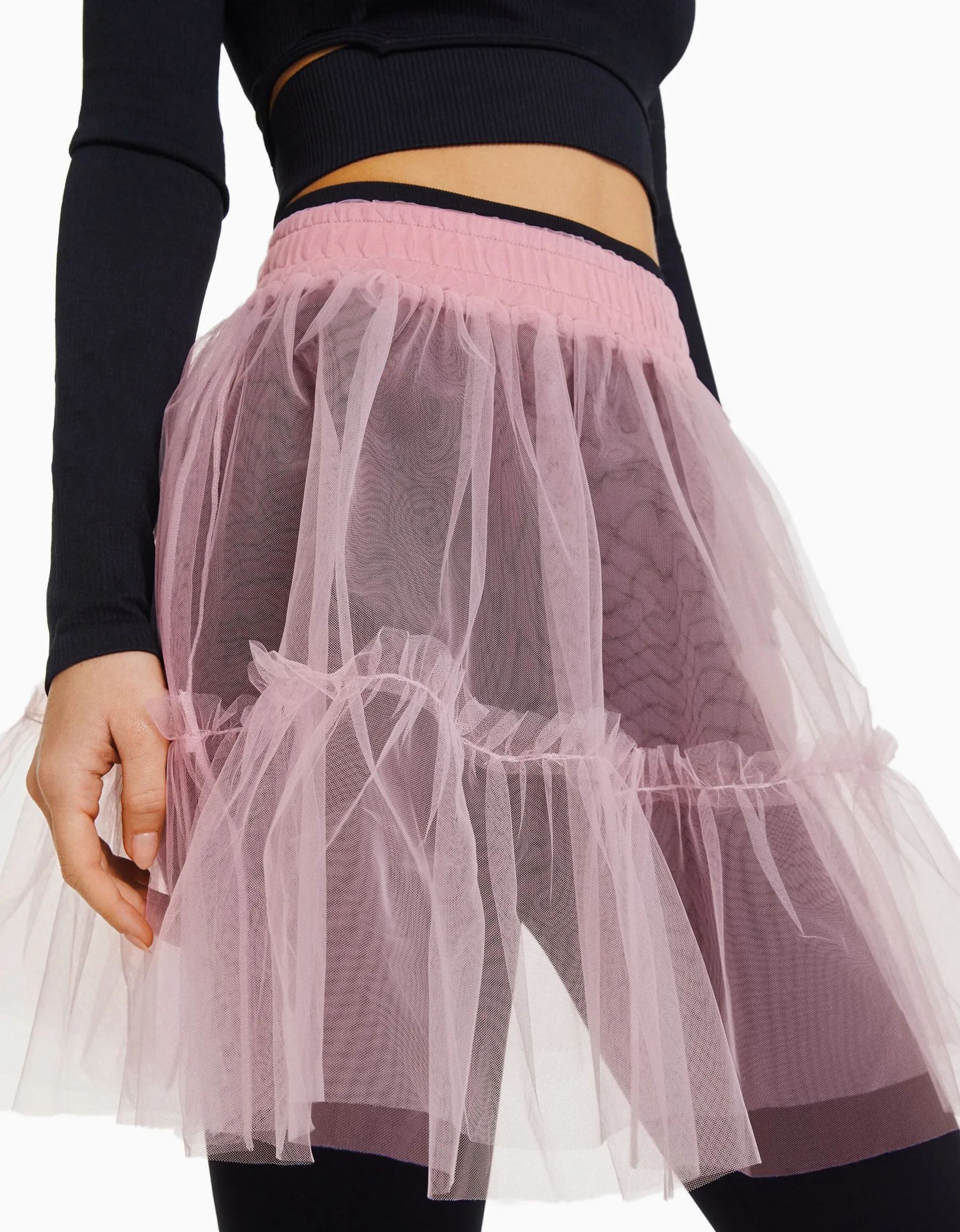 BERSHKA Mini-jupe ballerine tulle Rose Flash Sale