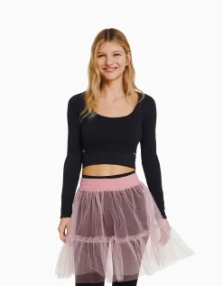 BERSHKA Mini-jupe ballerine tulle Rose Discount