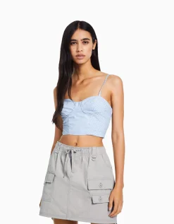 BERSHKA Minijupe cargo coton multipoches Gris Hot