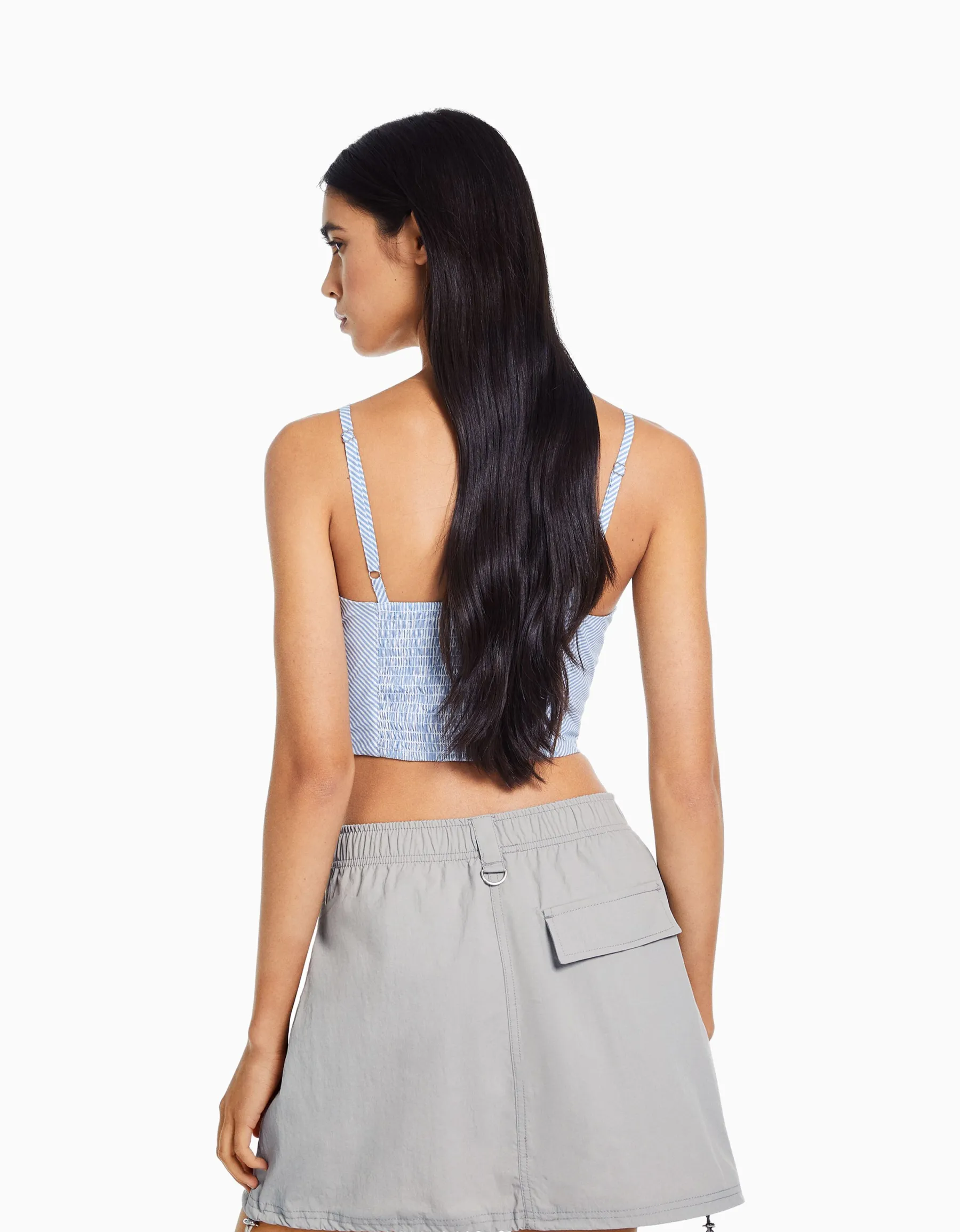 BERSHKA Minijupe cargo coton multipoches Gris Hot