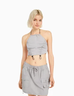 BERSHKA Minijupe cargo coton multipoches Gris Cheap
