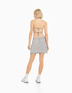 BERSHKA Minijupe cargo coton multipoches Gris Cheap