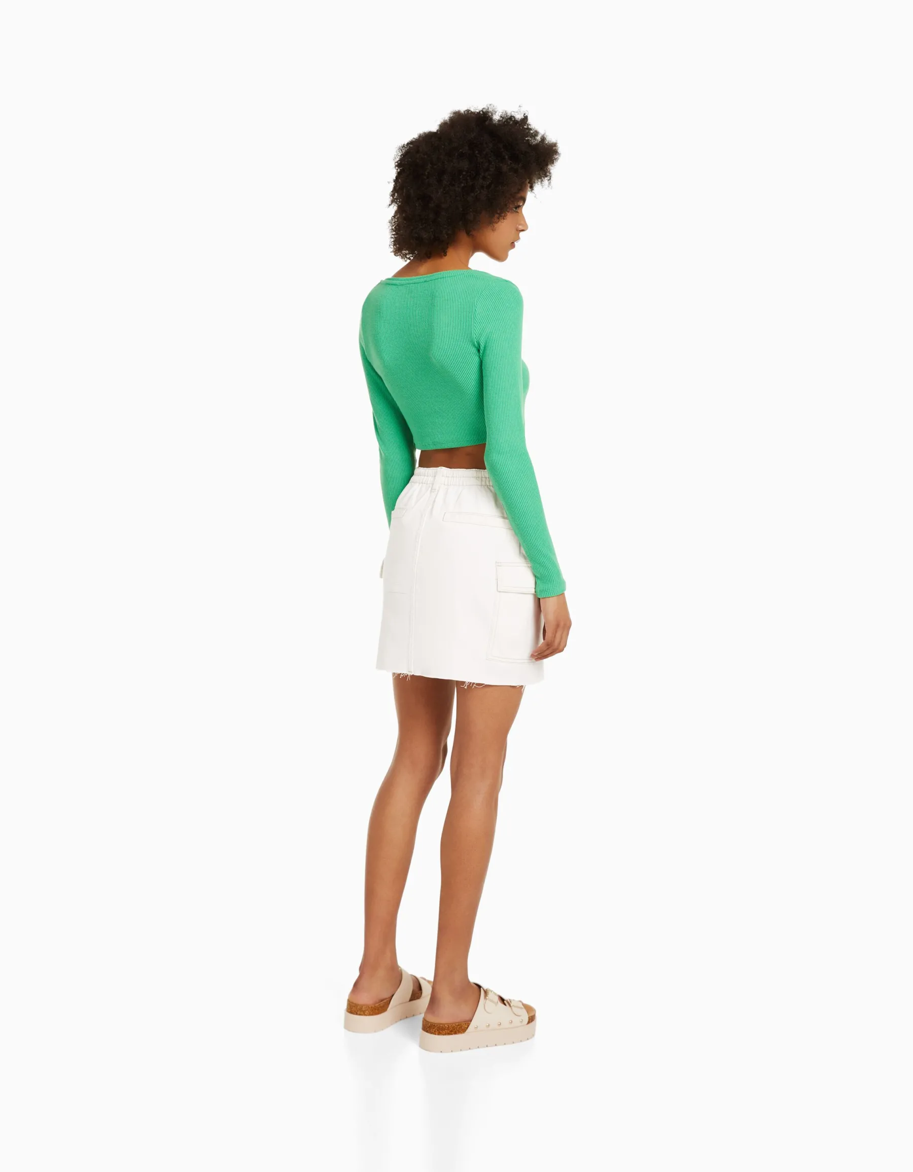 BERSHKA Minijupe denim cargo Blanc cassé Outlet