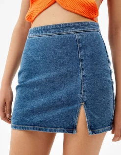 BERSHKA Minijupe denim décontractée Bleu Online