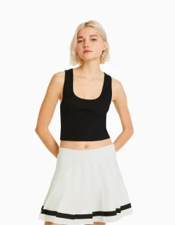 BERSHKA Mini-jupe plissée bande Blanc Best Sale