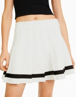 BERSHKA Mini-jupe plissée bande Blanc Best Sale