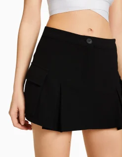 BERSHKA Mini-jupe tailoring cargo poches Noir Fashion