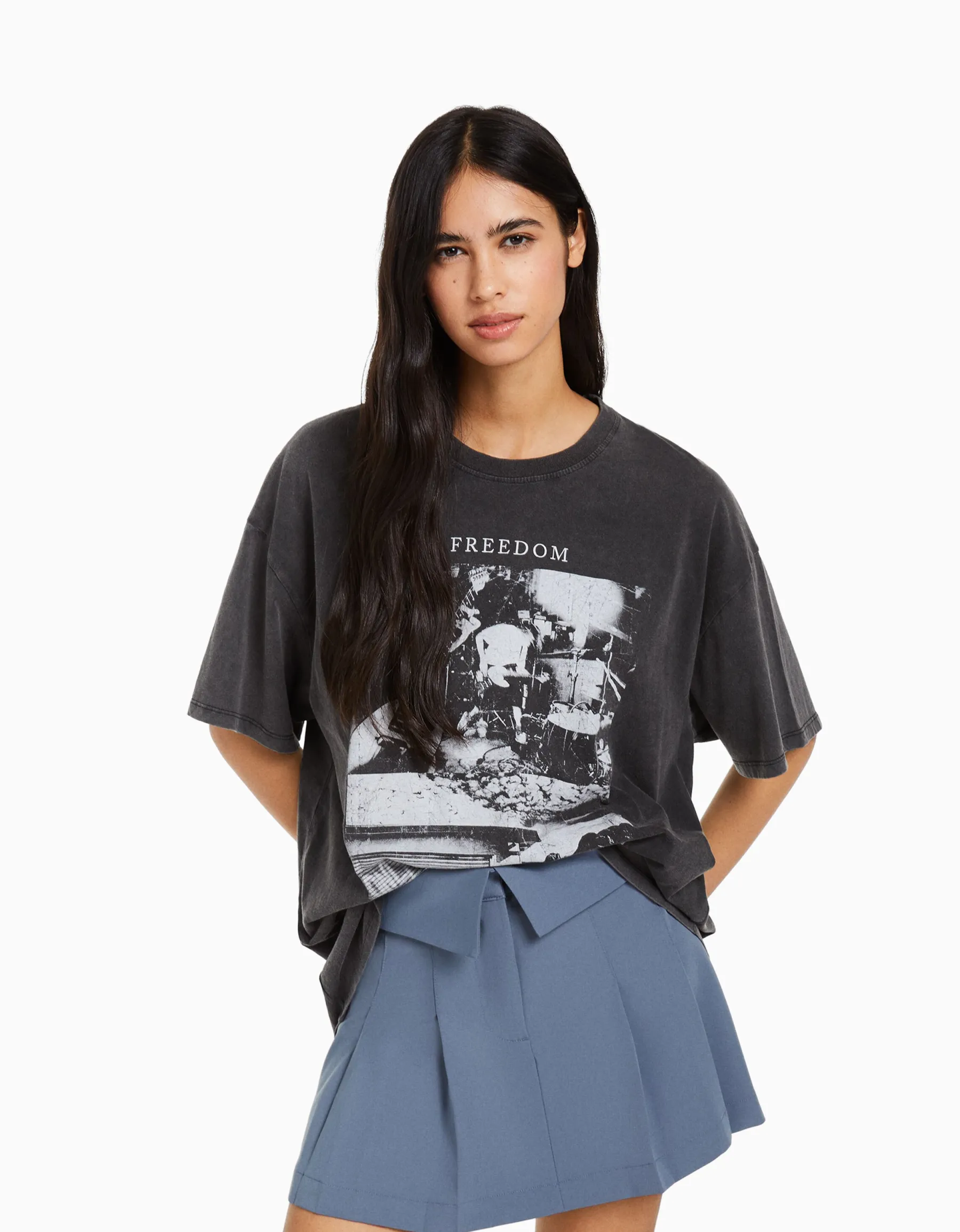 BERSHKA Minijupe tailoring plissée Noir Hot
