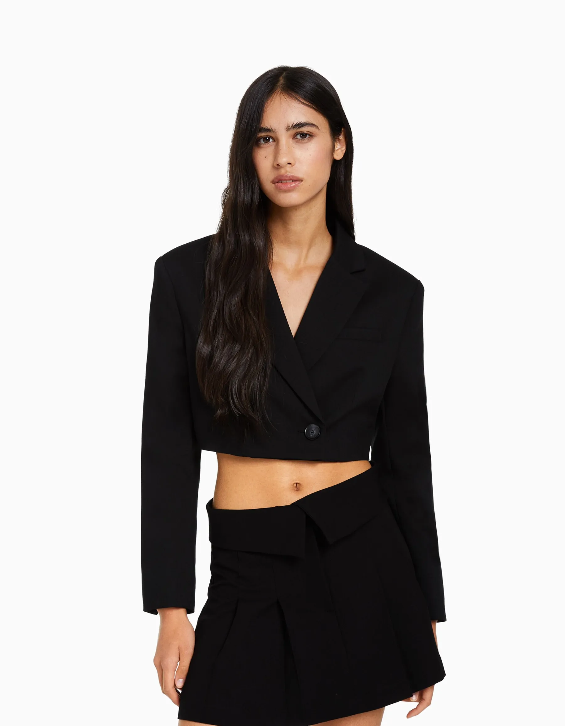 BERSHKA Mini-jupe tailoring plissée Noir Sale