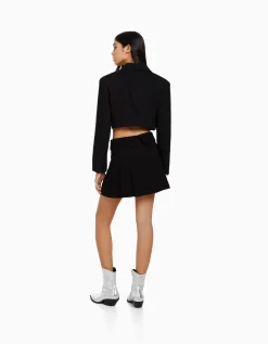BERSHKA Mini-jupe tailoring plissée Noir Sale
