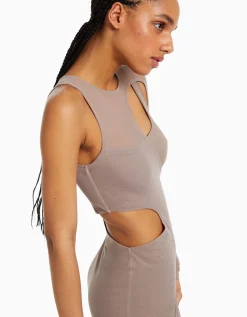 BERSHKA Mini-robe asymétrique tulle manches longues Gris Fashion