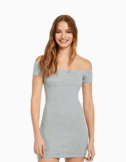BERSHKA Mini-robe Bardot Blanc Discount