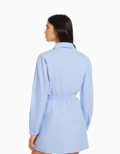 BERSHKA Mini-robe chemise manches longues cache-cœur Blanc Discount