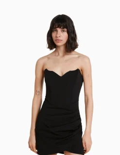 BERSHKA Mini-robe corset portefeuille Noir Shop