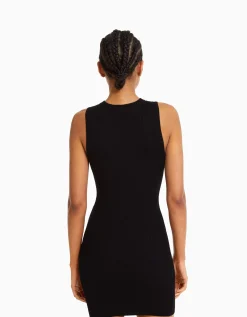 BERSHKA Mini-robe maille bord-côte Écru Clearance