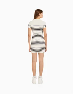 BERSHKA Mini-robe manches courtes col polo Sable Fashion