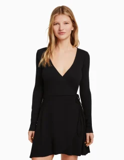 BERSHKA Minirobe manches longues Noir Discount