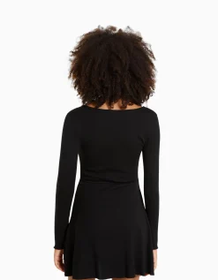 BERSHKA Minirobe manches longues Noir Cheap