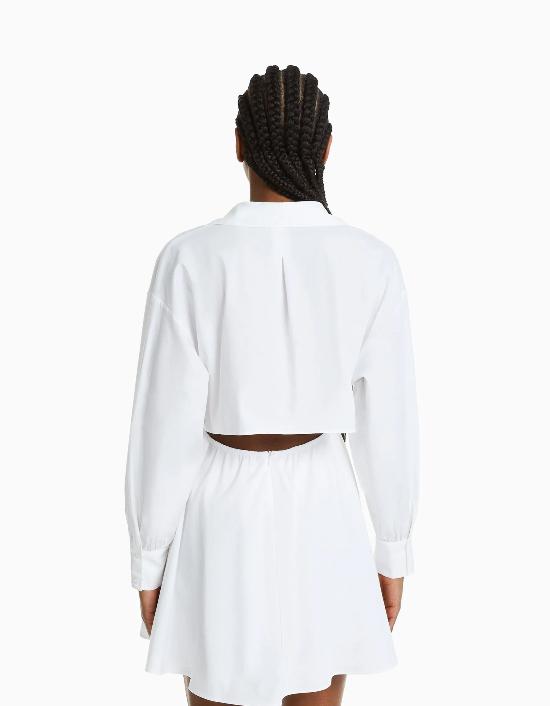 BERSHKA Mini-robe popeline volume Blanc Clearance