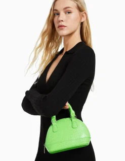 BERSHKA Mini-sac anse imitation croco Vert Cheap
