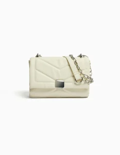 BERSHKA Mini-sac épaule matelassé chaîne Blanc Online