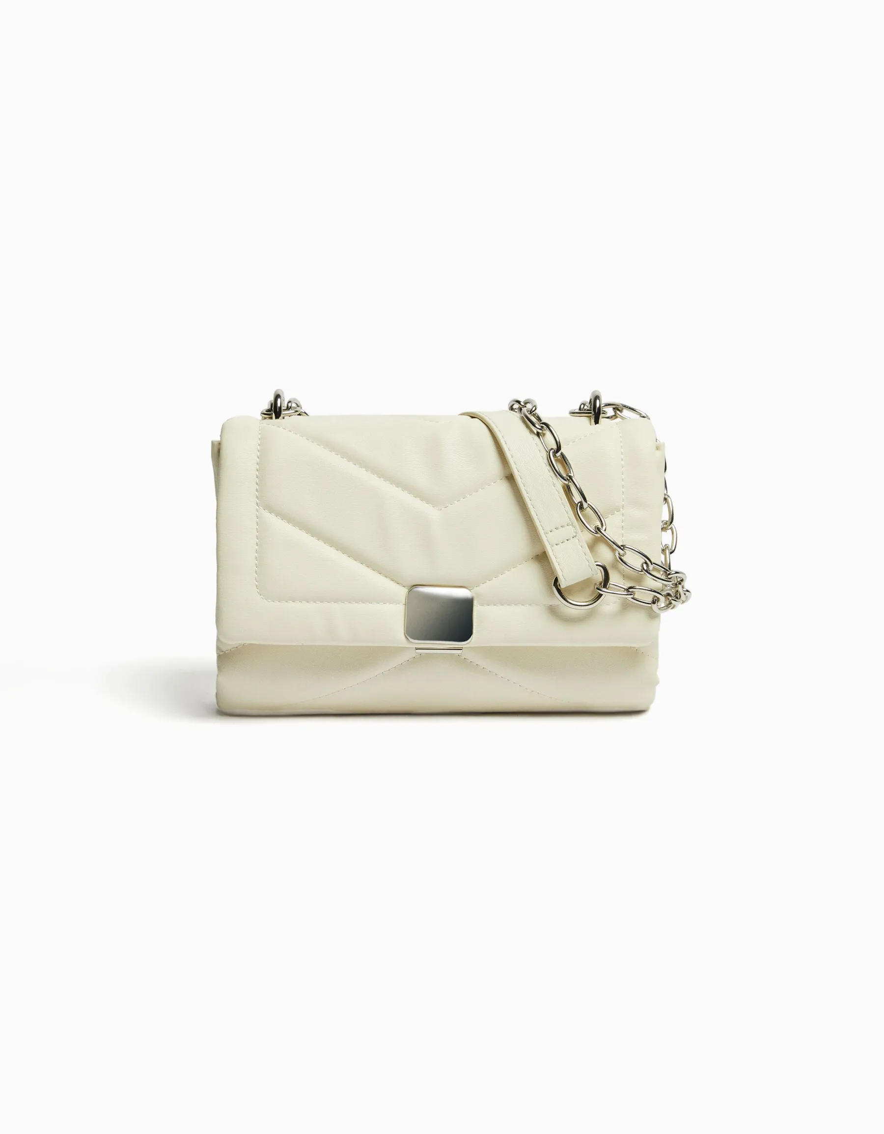 BERSHKA Mini-sac épaule matelassé chaîne Blanc Online