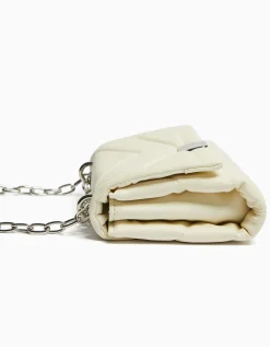 BERSHKA Mini-sac épaule matelassé chaîne Blanc Online