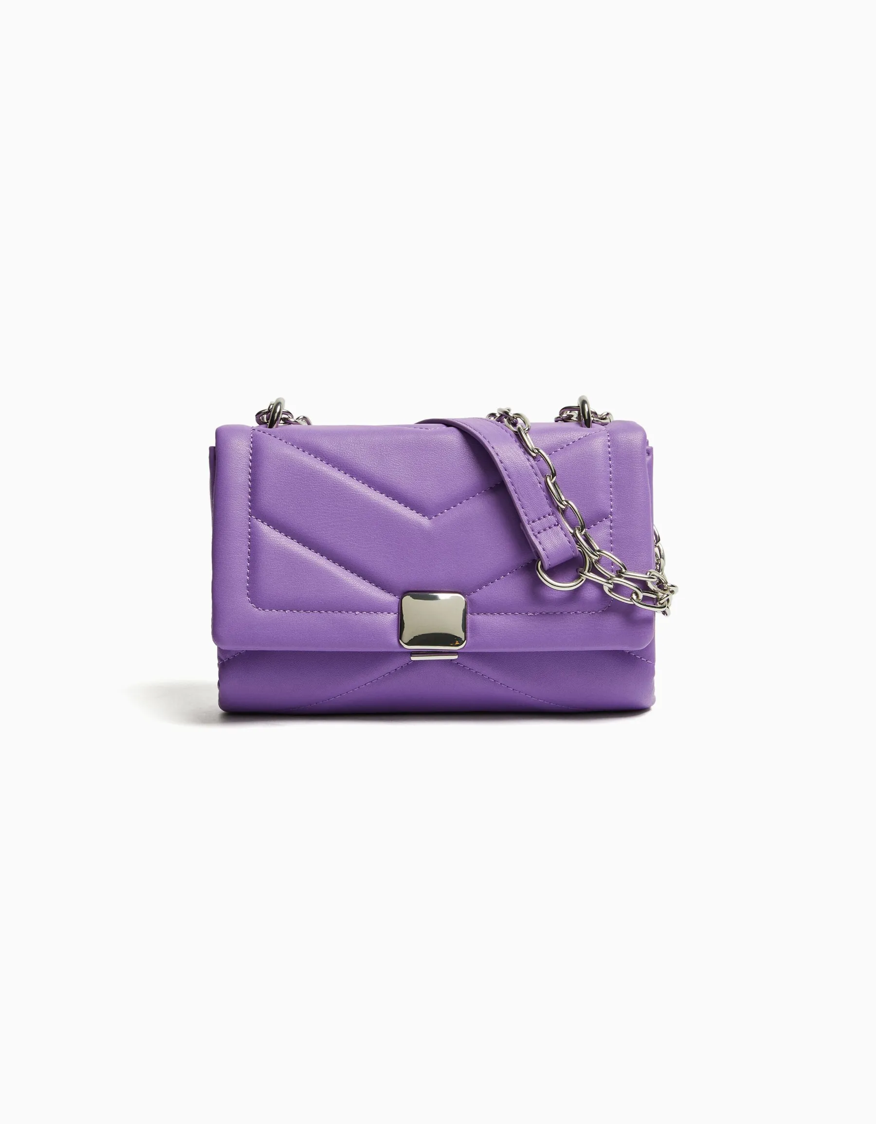 BERSHKA Mini-sac épaule matelassé chaîne Blanc Fashion