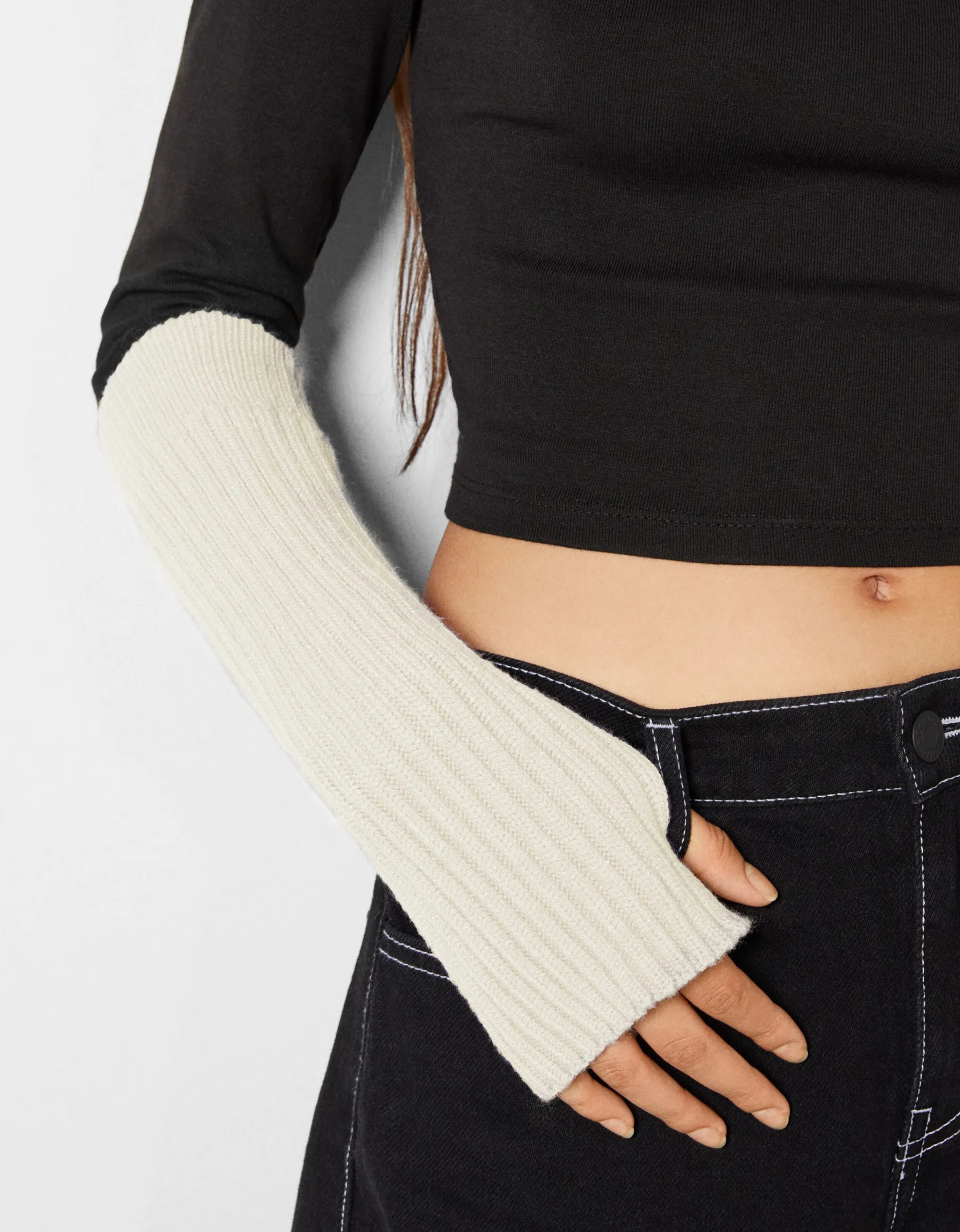 BERSHKA Mitaines longues Noir Sale