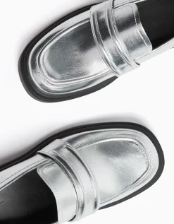 BERSHKA Mocassins métallisés Noir Cheap