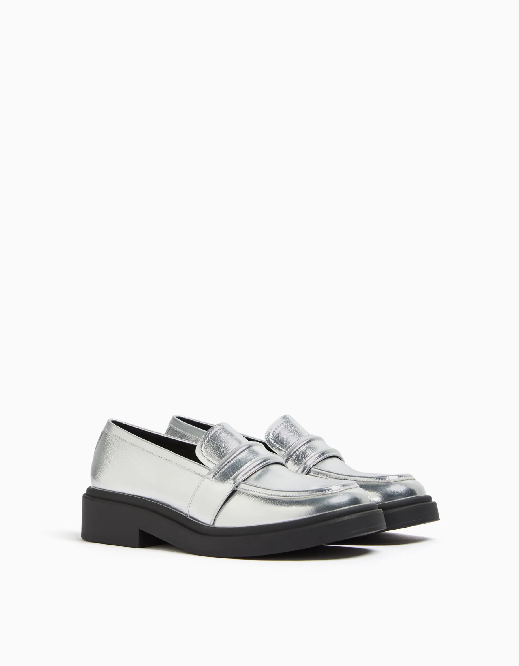 BERSHKA Mocassins métallisés Noir Cheap