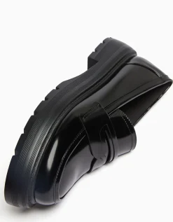 BERSHKA Mocassins patte semelle crantée Noir Discount