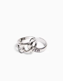 BERSHKA Pack 3 bagues love Argent Hot